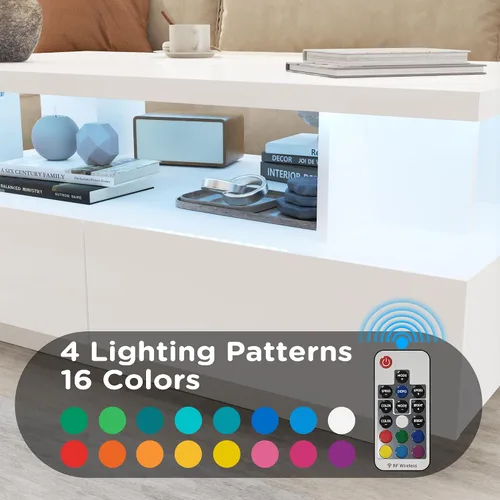 Miniatura 6 de MHOM Mesa de centro LED de 41.3 pulgadas, moderna mesa de sala de estar de alto brillo con 4 cajones, elegante mesa central para sala de estar, Negro