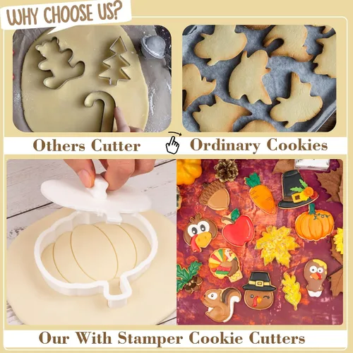 Miniatura 3 de Cortadores de galletas de otoño de Acción de Gracias, formas de bellotas y hojas con sellos de émbolo, accesorios de horneado de ácido poliláctico