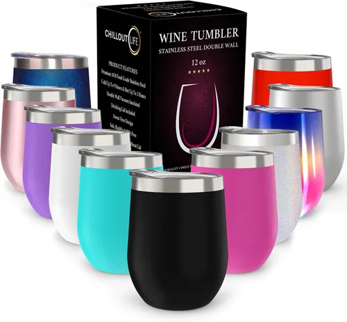 Miniatura 60 de CHILLOUT LIFE Vasos Térmicos de Vino de Acero Inoxidable de 12 oz Paquete de 2 - Vasos de Vino con Aislamiento al Vacío de Doble Pared con Tapas