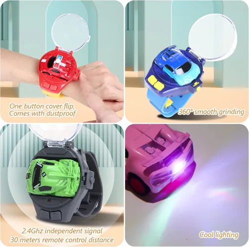 Miniatura 5 de Tomatong Juguetes de Reloj de Coche con Control Remoto con Luz LED, Mini Coches de Carreras de 2.4 GHz Juguete de Muñeca para Niños, Coche Pequeño