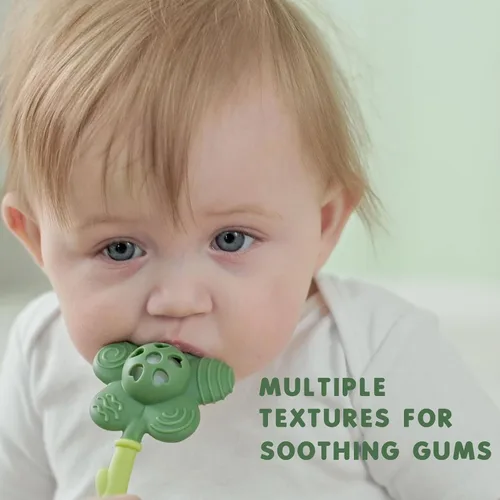 Miniatura 4 de Juguetes de dentición para bebés y sonajero 2 en 1 para bebés de 0 a 6 a 12 meses, mordedores de silicona de grado alimenticio para bebés de 3 a 6