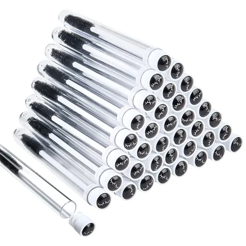 TUZAZO Juego de 80 tubos de varita de rímel, 40 tubos de cepillo de pestañas vacíos de diamante, carretes 40 cepillos de extensión de pestañas, Negro