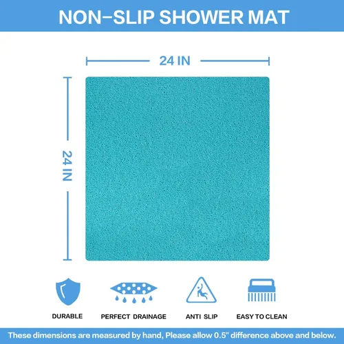 Miniatura 2 de Tapete de ducha cuadrado antideslizante de 24 x 24 pulgadas, tapete de baño de drenaje rápido para suelo de ducha, tapete de ducha texturizado