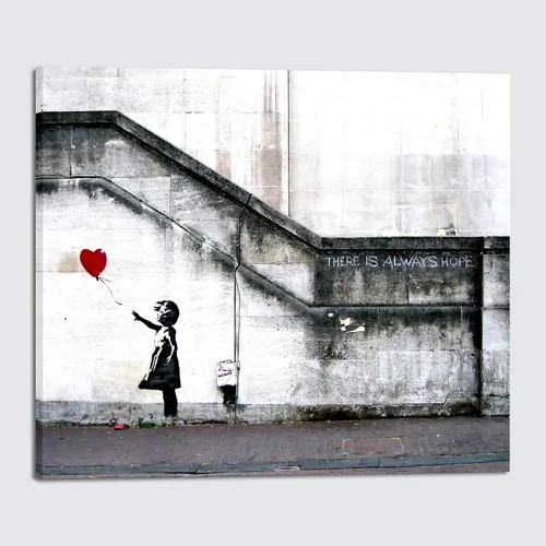 Miniatura 10 de Wieco Art Lienzo enmarcado para pared, impresiones en lienzo Giclée de Banksy Grafitti Girl con globo rojo, ilustraciones abstractas para decoración