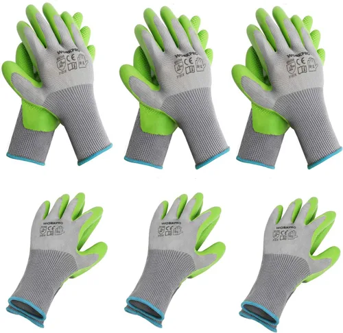 Miniatura 9 de WORKPRO 6 pares de guantes de jardín, guantes de trabajo con revestimiento de palma de látex ecológico, guantes de jardinería, guantes de trabajo