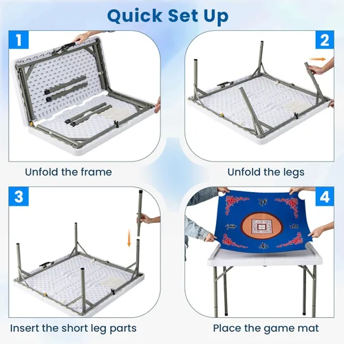 Miniatura 5 de Goplus Mesa de Mahjong, mesa plegable cuadrada de 35" con 4 portavasos, alfombrilla antideslizante, superficie de HDPE, patas de metal, mesa