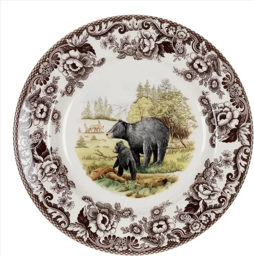 Miniatura 13 de Plato de cena Spode Woodland Red Grouse - 10.5" de loza fina, borde con flores británicas, diseño rústico de animales de caza fabricado