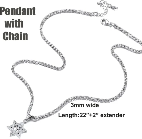 Miniatura 157 de U7 - Collar con Estrella de David para hombres y mujeres, dije hexagonal de acero inoxidable con cruz/piedra de rubí/collares clásicos judíos