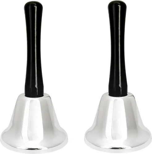 LNAUJS Campana de mano, paquete de 2 adornos colgantes de metal plateado, estilo clásico, uso multifuncional para aula, cocina, hospital,