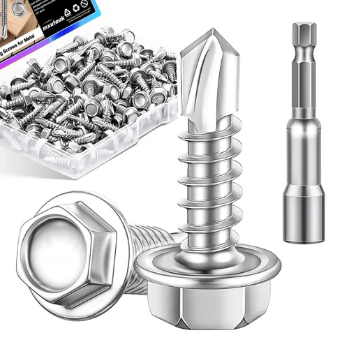 Miniatura 24 de mxuteuk 230 tornillos autorroscantes #8 para metal, 410 tornillos autoperforantes de acero inoxidable, tornillos de chapa de cabeza de truss de 1/2