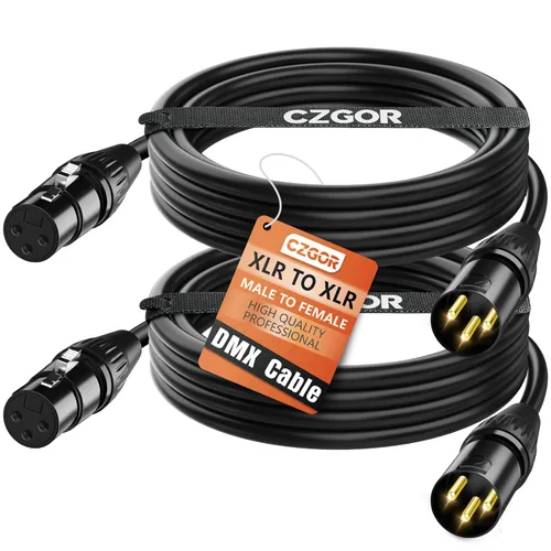 Cable DMX de 10 pies, 2 unidades, flexible de 3 pines chapado en oro XLR macho a hembra para señal de iluminación de escenario, conexión XLR