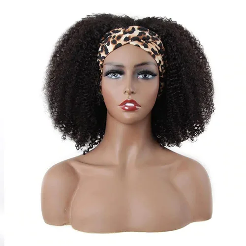 Miniatura 2 de ISEE Hair Peluca de cabello humano afro rizado crespo con diadema, densidad del 180%, pelucas afro para mujeres negras, rizos naturales, pelucas