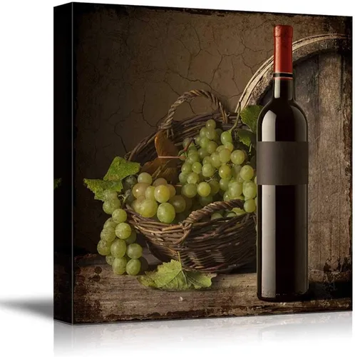 Miniatura 18 de wall26 - Lienzo decorativo cuadrado para pared, copas de vino con botella de vino y uvas, impresión giclée, arte moderno para el hogar, listo