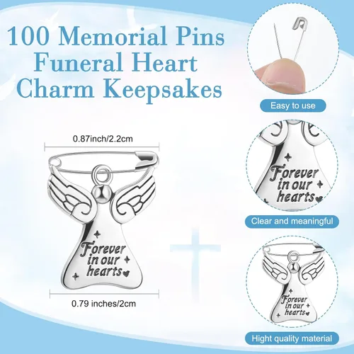 Miniatura 2 de SATINIOR 100 juegos de recuerdos fúnebres, alfileres conmemorativos de ángel de celebración de la vida con tarjetas de oración, bolsas de organza
