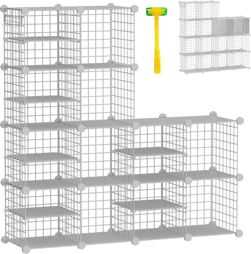 Miniatura 10 de Organizador de almacenamiento de cubos de alambre, 12 cubos convertidos en 14 cubos, rejillas de metal resistentes, estantes de almacenamiento