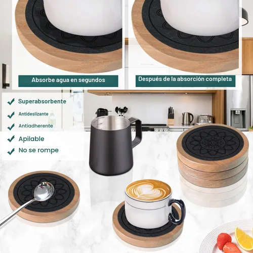 Miniatura 2 de Posavasos de madera para bebidas, Minacun conjuntos de posavasos absorbentes de 5, posavasos para bebidas para protección de mesa de café