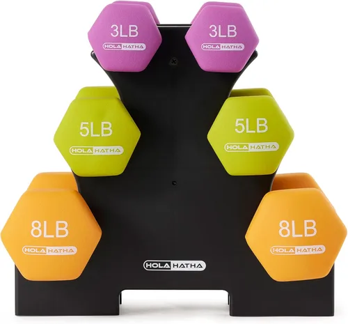 Miniatura 6 de HolaHatha Neoprene Dumbbell Weights Set w/Rack, Home Gym Equipment - Portable Weighted Exercise Dumbbells for Fitness, Training, and Lifting