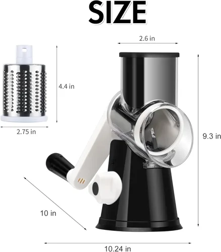 Miniatura 9 de Ourokhome rallador giratorio de queso con manivela manual, triturador de cocina con rebanador de mandolina de velocidad y raspador de hielo con Negro