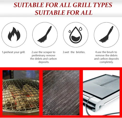 Miniatura 5 de Chengu 2 cepillos de parrilla de barbacoa de 8 pulgadas para parrilla al aire libre y raspador de alambre de acero inoxidable, limpiador extra