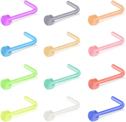 Miniatura 6 de ZS 12 piezas 20G Anillos retenedor de nariz flexibles Bioflex coloridos, aretes de nariz transparentes y flexibles de bioplástico para perforación