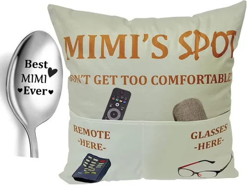 Miniatura 9 de Regalos para la Abuela, Fundas de Almohada Decorativas de 2 Bolsillos y 2 Lados de 18 x 18 Pulgadas y Cuchara Grabada, Regalos de Cumpleaños