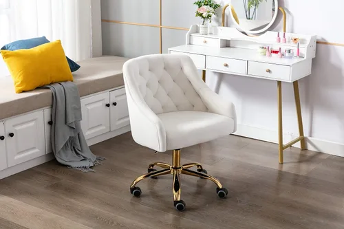 Miniatura 2 de Silla cómoda de trabajo para oficina en casa con ruedas, bonita y moderna silla de escritorio de tocador giratoria ajustable tapizada en terciopelo