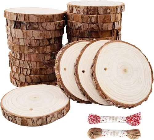 Miniatura 10 de Juego de 20 piezas de posavasos de madera natural sin terminar, juego de posavasos de madera de 3.5 a 4 pulgadas, kit de madera preperforado