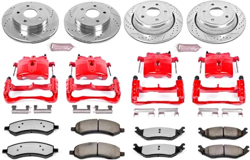 Miniatura 2 de PowerStop Kit de pinzas y freno delantero y trasero para Dodge Ram 1500 2006-08 - Rotores de disco perforados y ranurados + pastillas de freno Z36 +