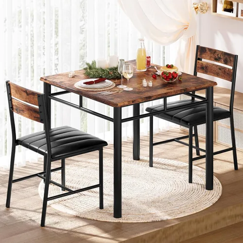 Miniatura 4 de IRONCK Juego de mesa de comedor para 2, mesa de cocina pequeña con sillas tapizadas, juego de mesa de comedor para cocina y comedor, juego de Marrón