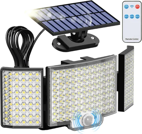 Miniatura 10 de ABODONG Luces Solares para Exteriores, Reflector Brillante de 128 LEDs con Lente Óptica, Luces de Seguridad Alimentadas por Energía Solar con Cable