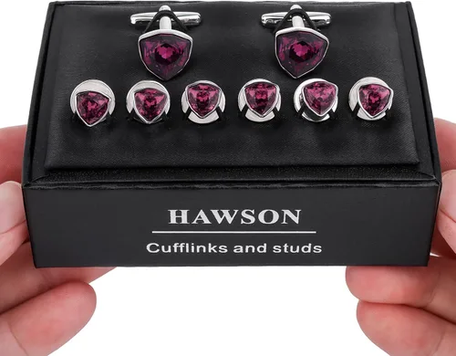 Miniatura 6 de HAWSON Gemelos para hombre con tachuelas de camisa de esmoquin, gemelos y camisa de esmoquin, conjuntos de regalo para bodas y fiestas., Metal