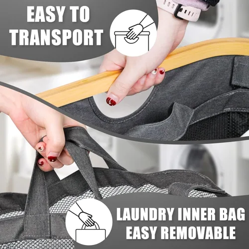 Miniatura 6 de Cesta de lavandería con tapa, Bathola, cesta extra grande de 145L, cestas de 3 secciones para ropa sucia, organizador de cestas divididas para Gris