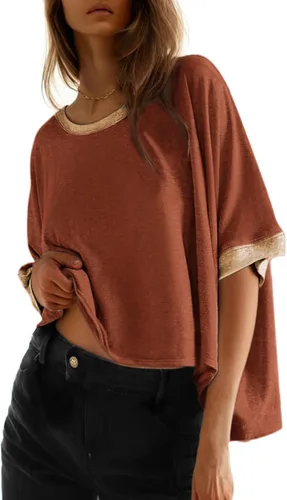 Miniatura 30 de Dokotoo -Camisetas de verano para mujer, color liso, holgadas, de gran tamaño, básicas