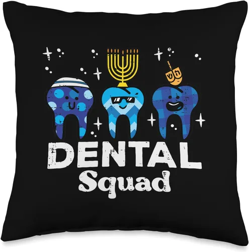 Hanukkah Decor Jew Chanukah Men Women Kids Gifts Hanukkah Dental Squad Chanukah Jewish Teeth Dentist - Almohada para mujer, 16 x 16 pulgadas,