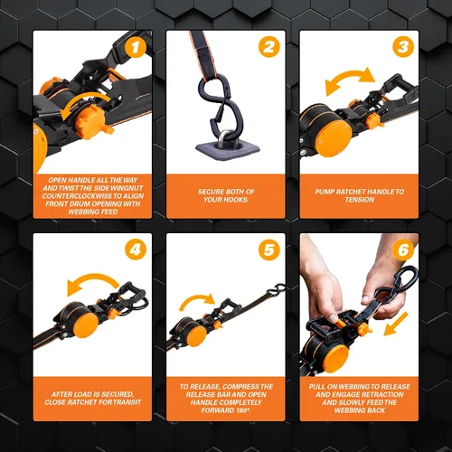 Miniatura 3 de Keeper Paquete de 2 Correas de Amarre de Trinquete Retráctiles – 1" x 10' Auto-Retráctiles para Motocicletas, ATVs, UTVs, Mudanzas y Cargas
