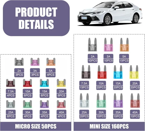 Miniatura 3 de Kit surtido de 300 fusibles para automóvil, kit de fusibles de hoja micro y mini y estándar, fusibles de hoja de repuesto universales