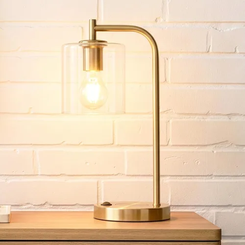 Miniatura 10 de Brightech Elizabeth - Lámpara de mesa con almohadilla de carga inalámbrica y puerto USB, lámpara de lectura de noche, lámpara de escritorio dorada