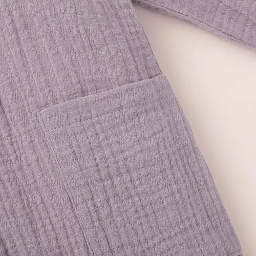 Miniatura 6 de Ropa de bebé con bolsillos, trajes de algodón para niña, mameluco de lino para niñas (morado, 3-6 meses)