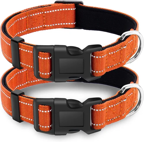 Miniatura 17 de Paquete de 2 collares reflectantes para perro con hebilla de bloqueo de seguridad, ajustable, suave, transpirable, cómodo, de nailon para perros