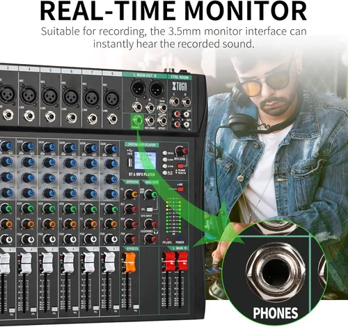 Miniatura 4 de Mezclador de Audio XTUGA, Consola de Mezcla de 8 Canales, Interfaz de Audio, Consola de Mezcla para DJ, Podcast, Estudio, Karaoke, Equipo