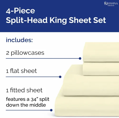 Miniatura 4 de KRISHNA Juego de sábanas prémium de 4 piezas de 34 pulgadas para cama ajustable con números de sueño, 100% algodón egipcio, sábana bajera ajustable