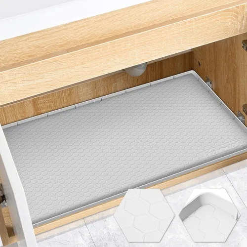 Miniatura 20 de Tapete impermeable para debajo del fregadero de 22 x 19 pulgadas, forro de silicona para gabinete, protector de goma para cocina y baño, mantiene