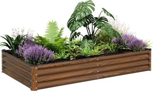 SnugNiture Cama de Jardín Elevada Galvanizada 8x4x1 Pies Caja de Plantación de Metal al Aire Libre Gran Kit de Acero para Cultivar Vegetales, Flores