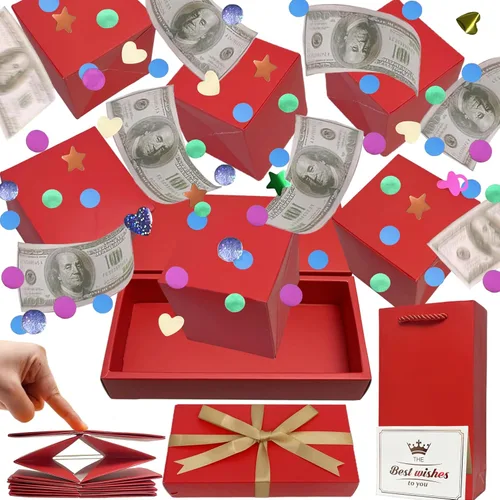 Miniatura 9 de JINSTABAG Caja sorpresa caja de regalo para dinero, cajas de regalo plegables únicas con confeti, caja de regalo sorpresa explosión para cumpleaños