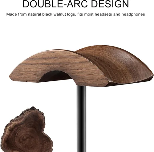 Miniatura 3 de Soporte para auriculares, soporte de auriculares de madera de nogal y aluminio, soporte para auriculares de juegos de nogal natural con base sólida