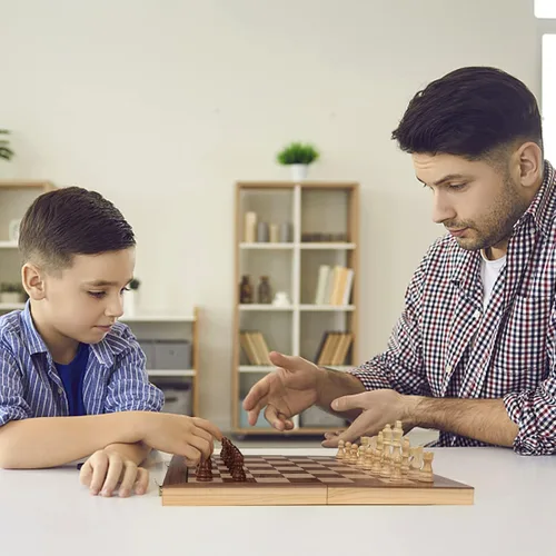 Miniatura 6 de Juego de tablero de ajedrez magnético para adultos y niños, tableros de ajedrez plegables de madera de 15 pulgadas, juego de ajedrez de viaje