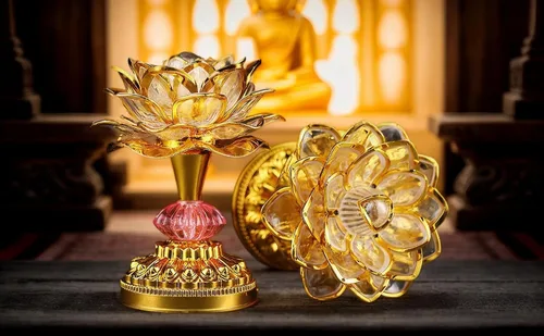 Miniatura 2 de Paquete de 2 lámparas budistas LED de loto coloridas, 13 canciones budistas construidas, luz de Buda degradada para adoración, oración y exhibición