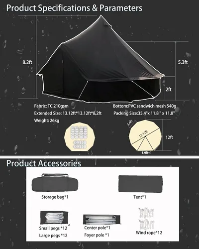 Miniatura 6 de Campana de lona de algodón - Yurtas transpirable y resistente al viento, Glamping para 6/8/10 personas camping familiar