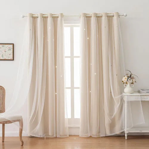 Miniatura 6 de Cortinas opacas con recortes de estrellas para dormitorio de niñas y niños, cortina de doble capa con aislamiento térmico y superposición