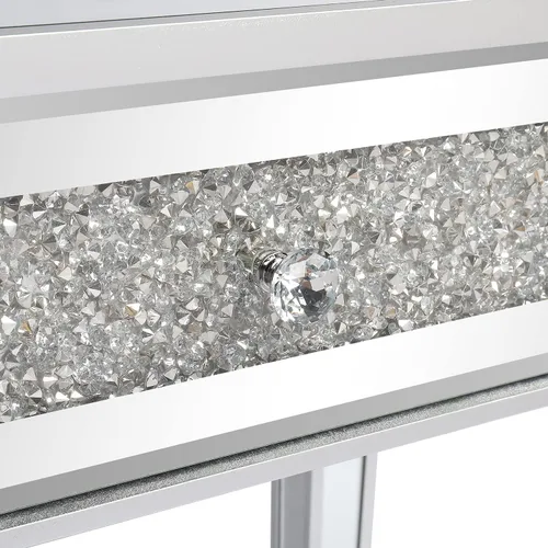 Miniatura 5 de Henf Escritorio de tocador con espejo para dormitorio, mesa de tocador de maquillaje, mesa de sofá con 2 cajones de diamantes sintéticos, moderno